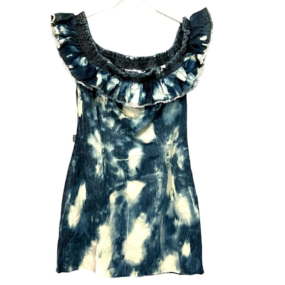 Moschino Blue and White Tie-Dye Mini Dress